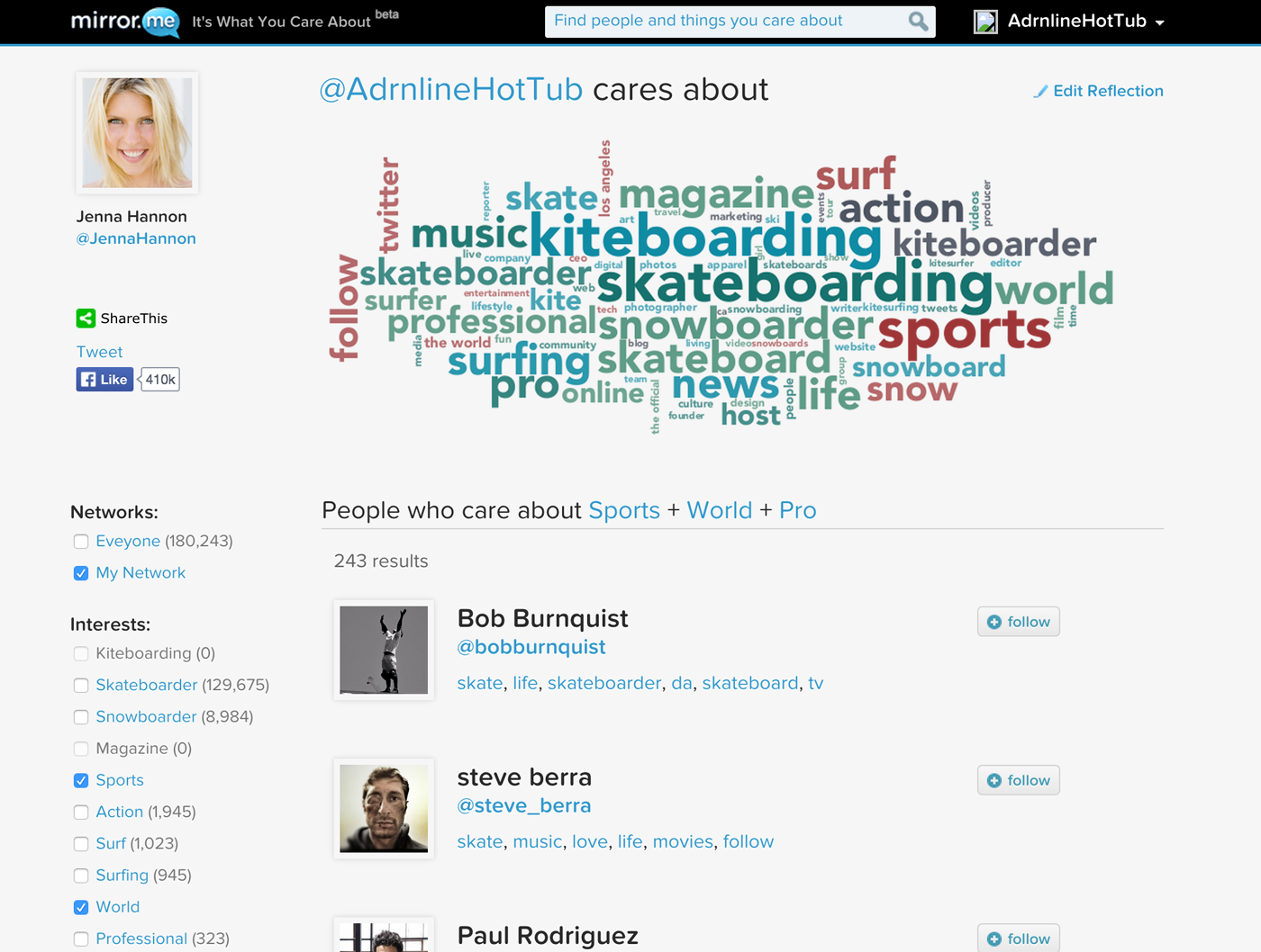 mirror.me profile page