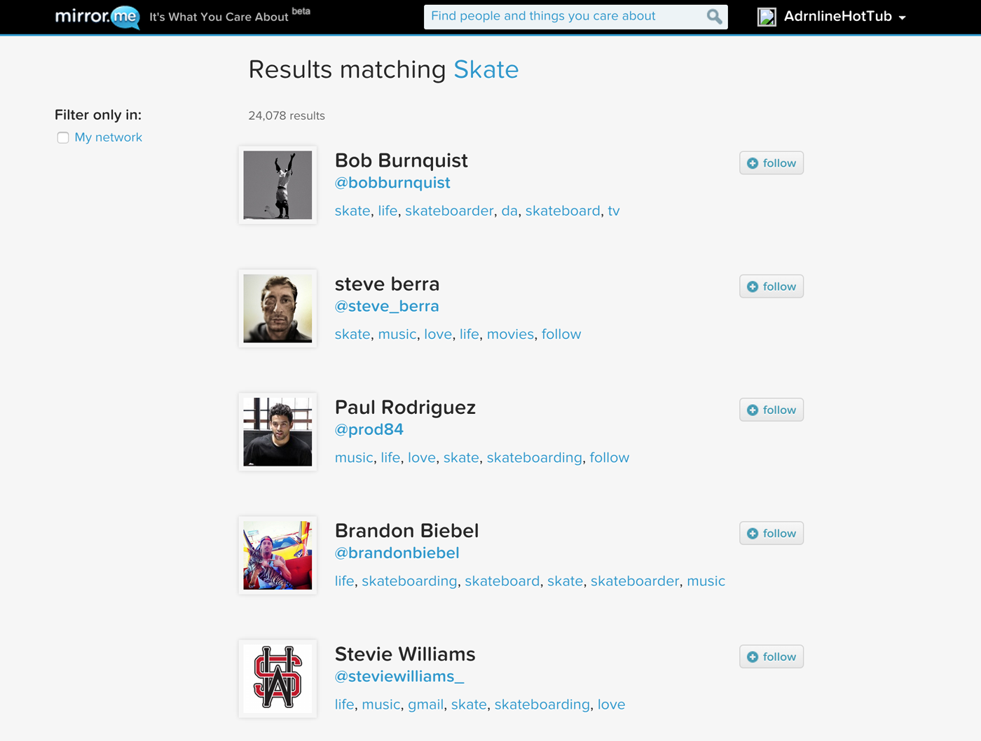 mirror.me search page