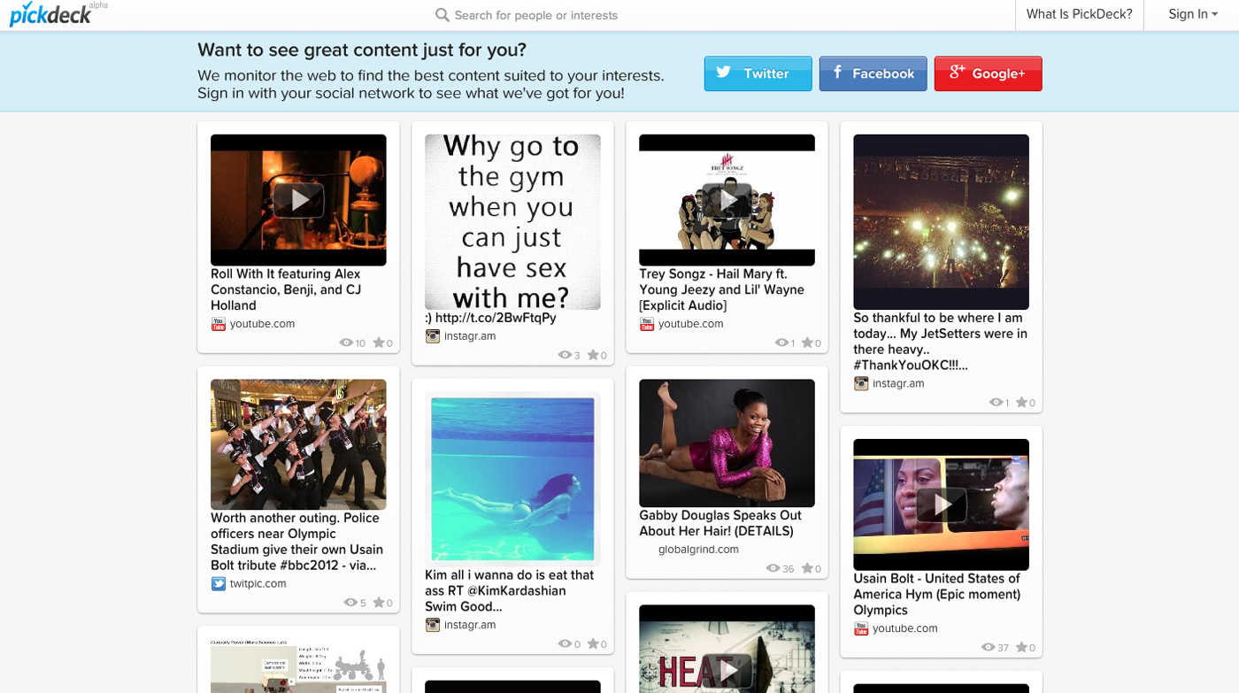 Pickdeck homepage